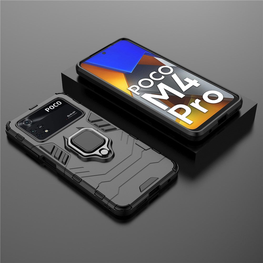 Shockproof Phone Case for Xiaomi Poco M4 Pro 4G Ring Kickstand Protective Case Soft TPU + Hard PC Anti-drop Phone Cover