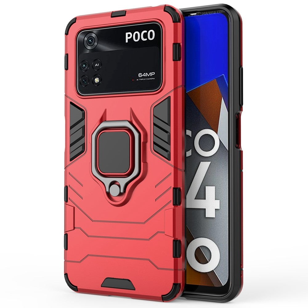 Shockproof Phone Case for Xiaomi Poco M4 Pro 4G Ring Kickstand Protective Case Soft TPU + Hard PC Anti-drop Phone Cover