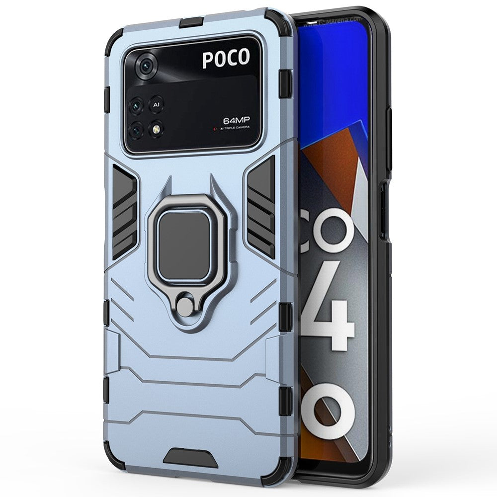 Shockproof Phone Case for Xiaomi Poco M4 Pro 4G Ring Kickstand Protective Case Soft TPU + Hard PC Anti-drop Phone Cover