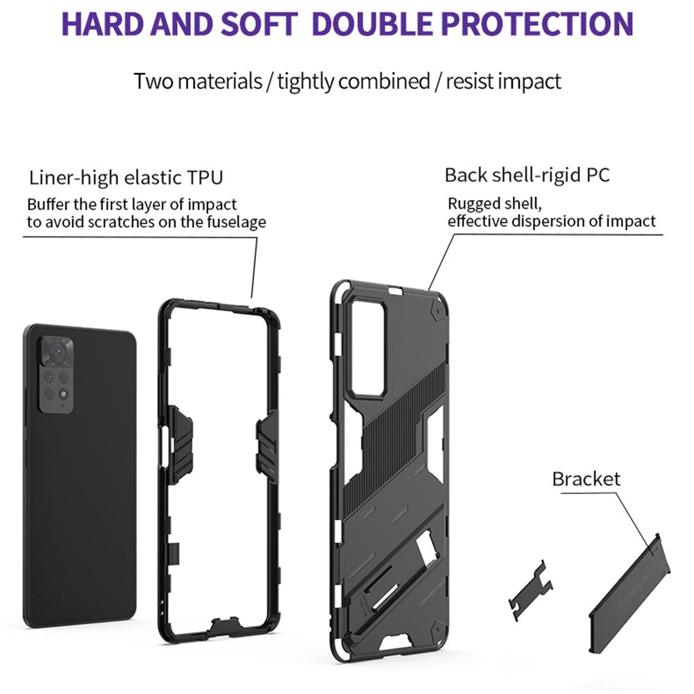 For Xiaomi Redmi Note 12 Pro 4G / 11 Pro 4G (MediaTek) / Note 11 Pro 5G (Qualcomm) Hard PC + Soft TPU Kickstand Phone Case