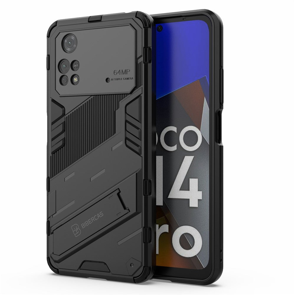 For Xiaomi Poco M4 Pro 4G Kickstand Design Drop Protective Cover Soft TPU Tough PC Shockproof Phone Case