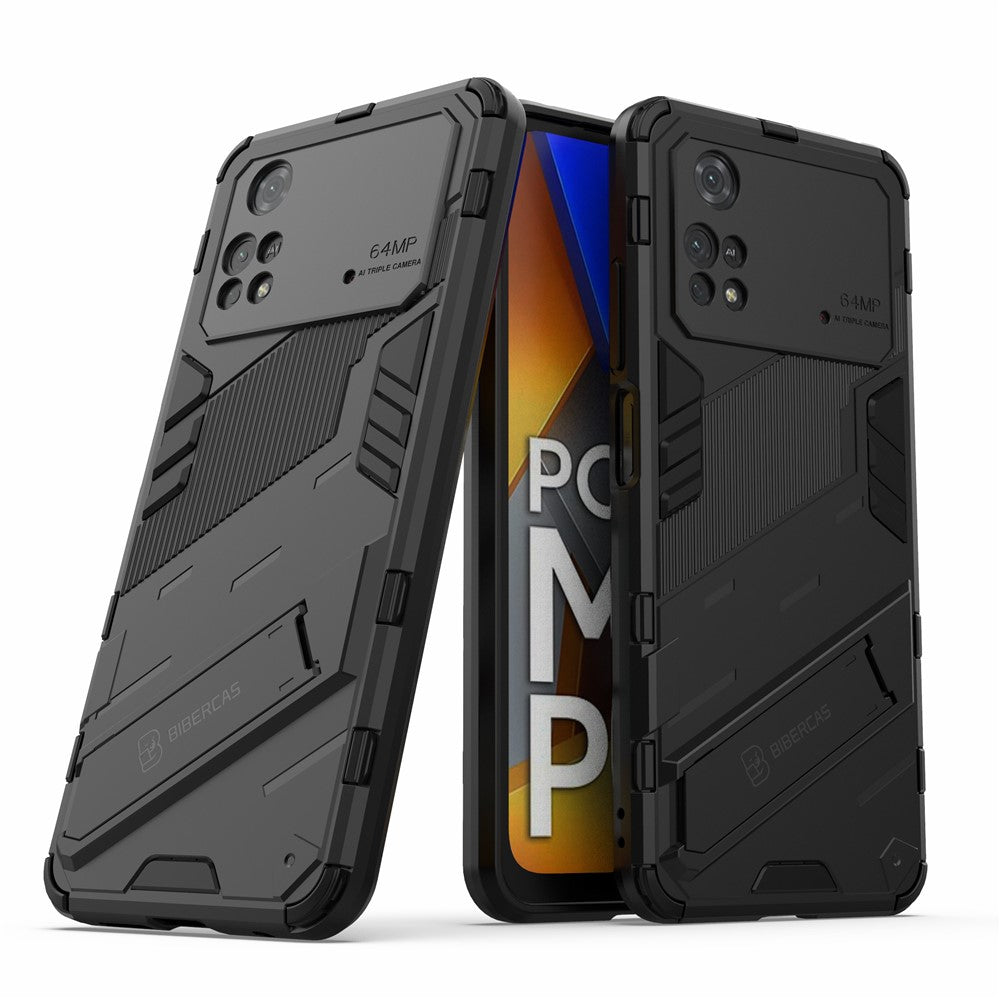 For Xiaomi Poco M4 Pro 4G Kickstand Design Drop Protective Cover Soft TPU Tough PC Shockproof Phone Case
