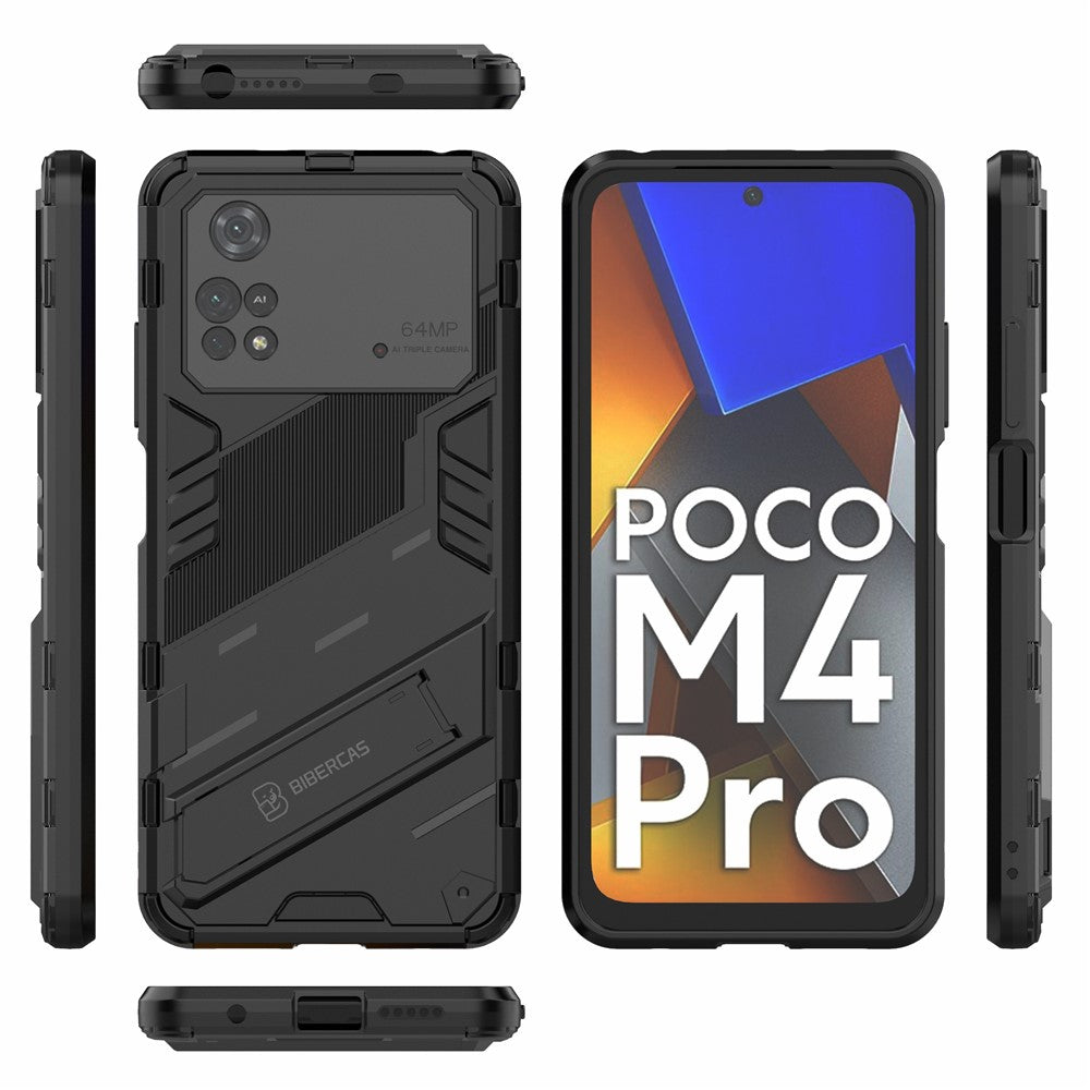 For Xiaomi Poco M4 Pro 4G Kickstand Design Drop Protective Cover Soft TPU Tough PC Shockproof Phone Case