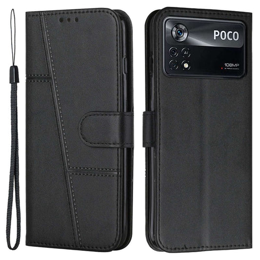 Xiaomi Poco X4 Pro 5G Wallet-Handyhülle – Stitching PU-Leder Magnetverschluss Standfunktion mit Riemen