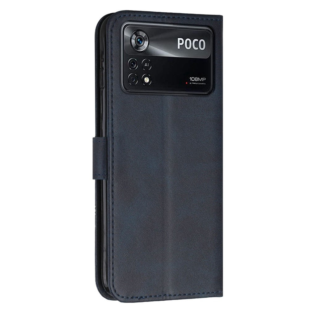 For Xiaomi Poco X4 Pro 5G Stitching Wallet Case PU Leather Magnetic Closure Stand Function Mobile Phone Cover with Strap