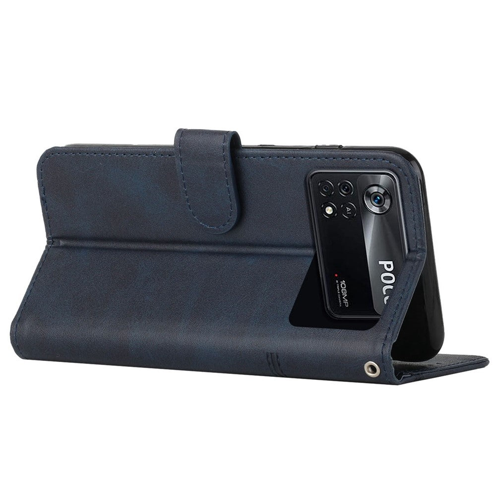 For Xiaomi Poco X4 Pro 5G Stitching Wallet Case PU Leather Magnetic Closure Stand Function Mobile Phone Cover with Strap