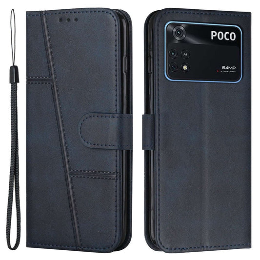 For Xiaomi Poco M4 Pro Phone Card Holder Case Wallet Magnetic PU Leather+Soft TPU Fine Stitching Phone Cover with Strap