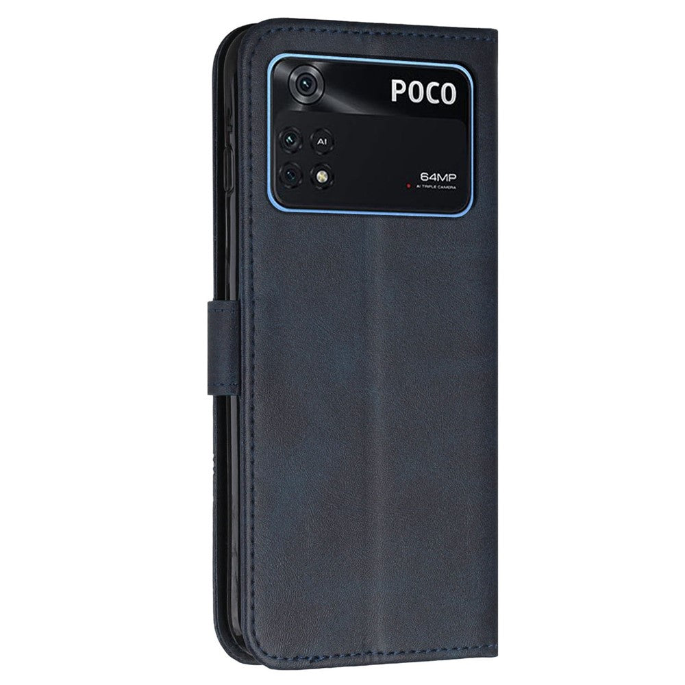 For Xiaomi Poco M4 Pro Phone Card Holder Case Wallet Magnetic PU Leather+Soft TPU Fine Stitching Phone Cover with Strap
