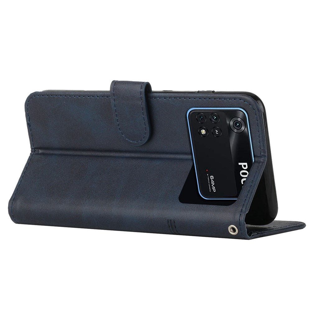 For Xiaomi Poco M4 Pro Phone Card Holder Case Wallet Magnetic PU Leather+Soft TPU Fine Stitching Phone Cover with Strap