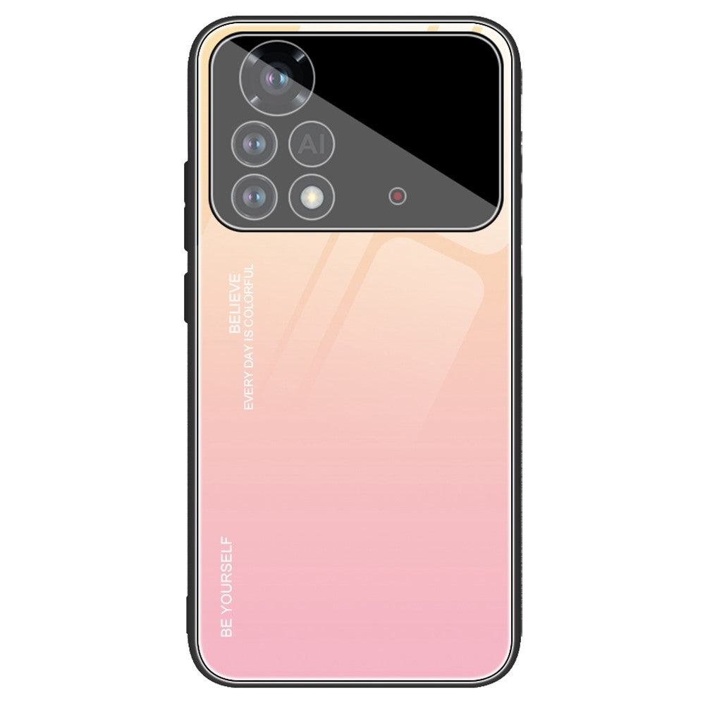 For Xiaomi Poco X4 Pro 5G Shockproof Protective Shell, Gradient Color Tempered Glass Back + Soft TPU Edge Phone Case