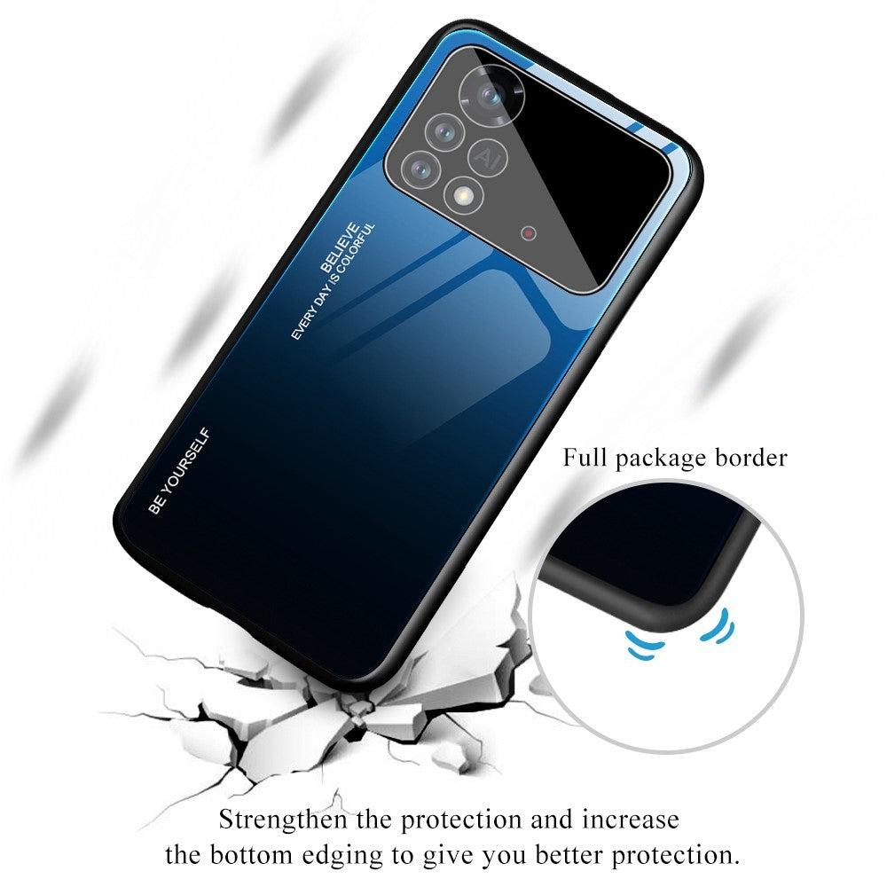 For Xiaomi Poco X4 Pro 5G Shockproof Protective Shell, Gradient Color Tempered Glass Back + Soft TPU Edge Phone Case