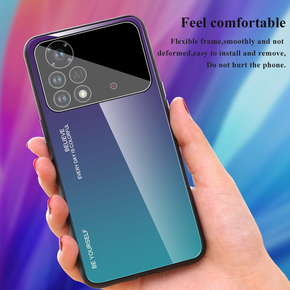 For Xiaomi Poco X4 Pro 5G Shockproof Protective Shell, Gradient Color Tempered Glass Back + Soft TPU Edge Phone Case
