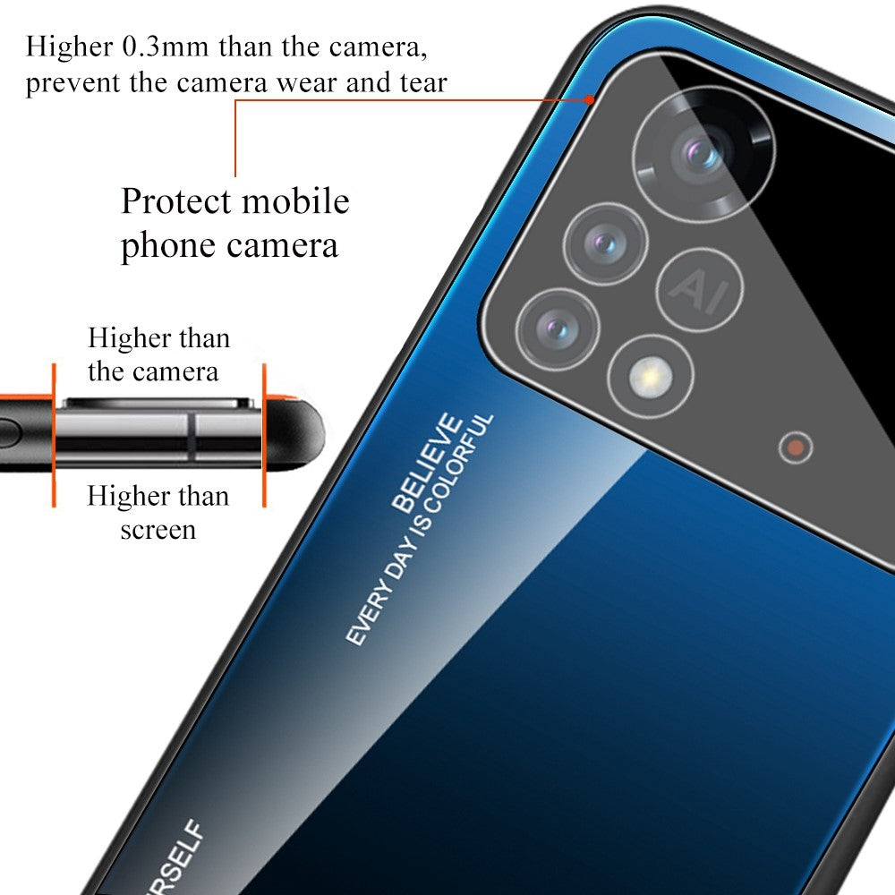 For Xiaomi Poco X4 Pro 5G Shockproof Protective Shell, Gradient Color Tempered Glass Back + Soft TPU Edge Phone Case