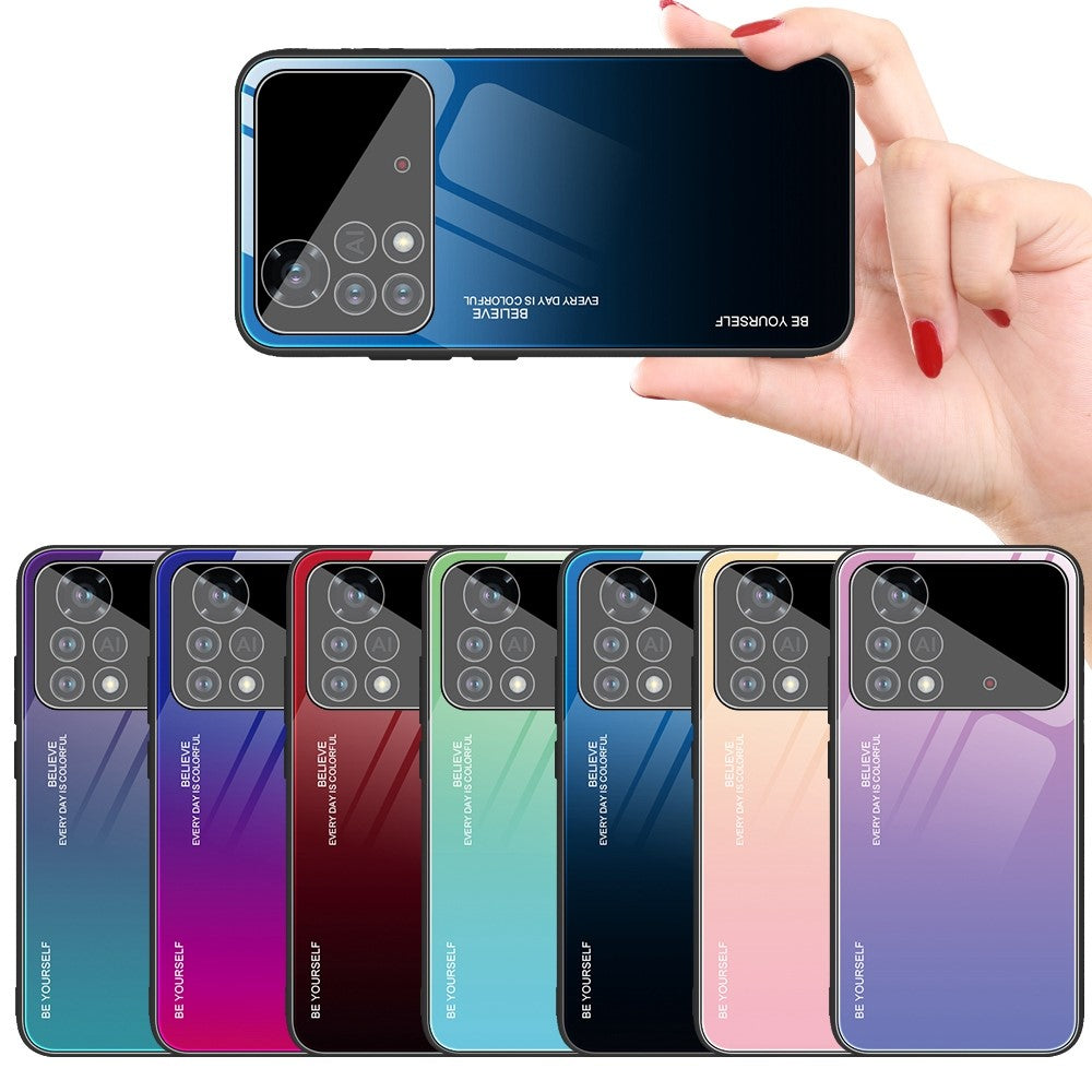 For Xiaomi Poco X4 Pro 5G Shockproof Protective Shell, Gradient Color Tempered Glass Back + Soft TPU Edge Phone Case