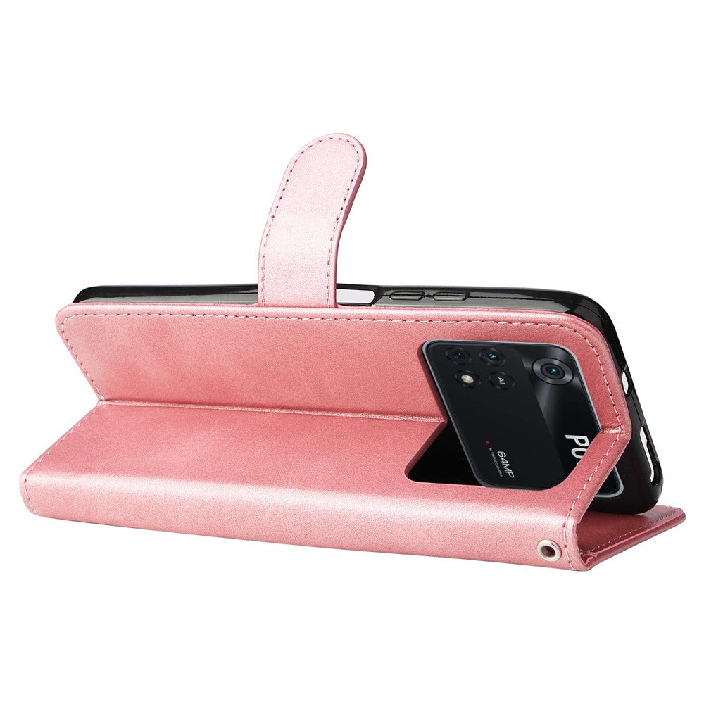 For Xiaomi Poco M4 Pro Wallet Stand Feature PU Leather Phone Case Magnetic Clasp Zipper Pocket Shockproof Cover