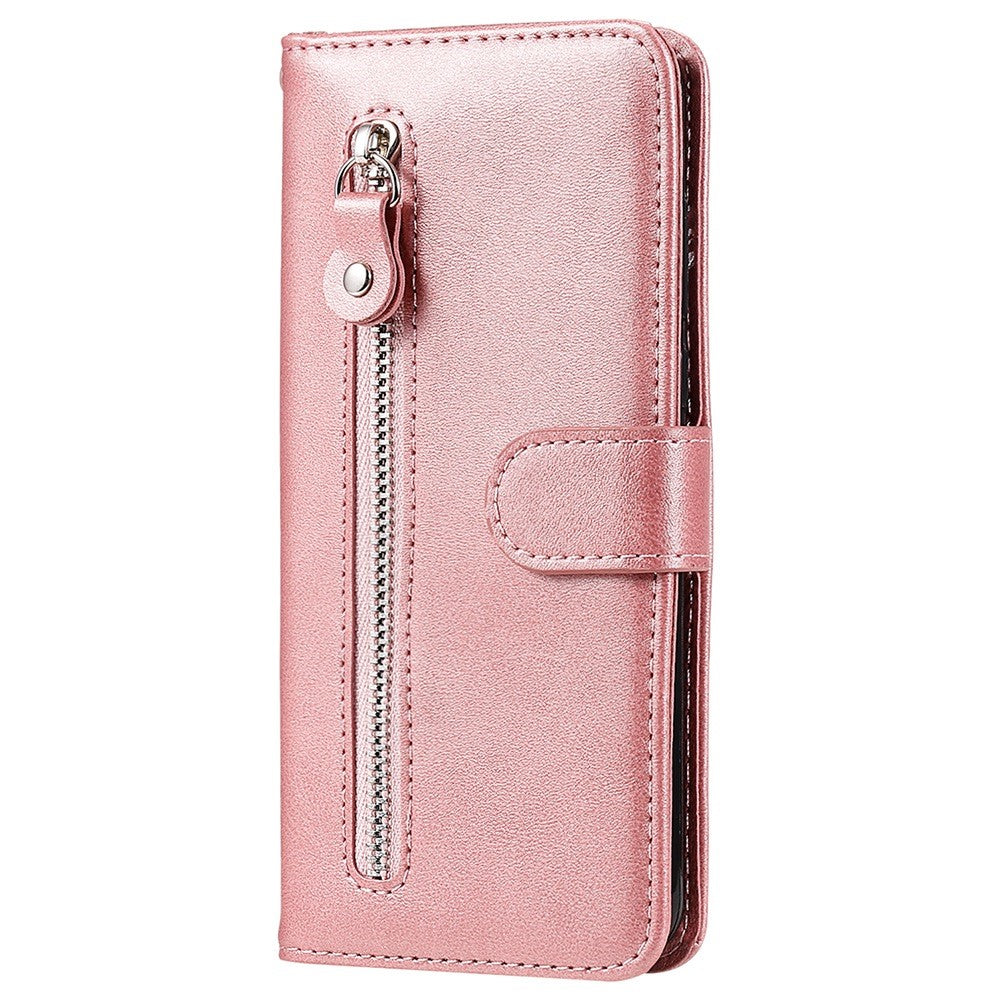 For Xiaomi Poco M4 Pro Wallet Stand Feature PU Leather Phone Case Magnetic Clasp Zipper Pocket Shockproof Cover