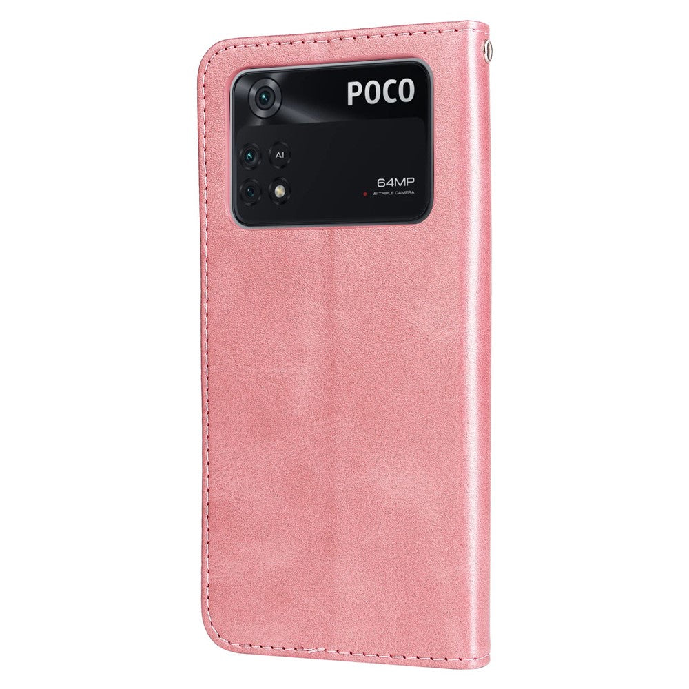 For Xiaomi Poco M4 Pro Wallet Stand Feature PU Leather Phone Case Magnetic Clasp Zipper Pocket Shockproof Cover