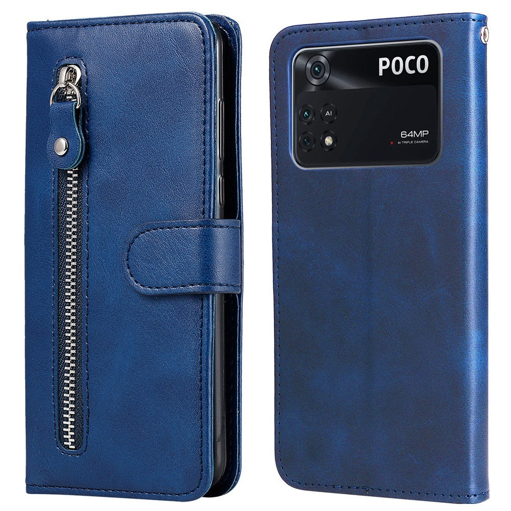 For Xiaomi Poco M4 Pro Wallet Stand Feature PU Leather Phone Case Magnetic Clasp Zipper Pocket Shockproof Cover