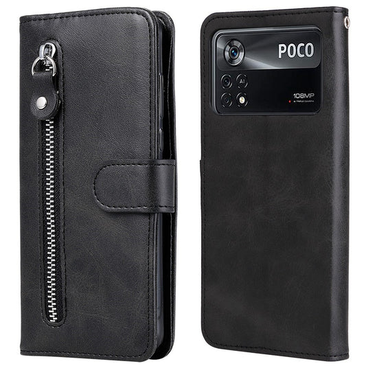Xiaomi Poco X4 Pro 5G Handyhülle – Reißverschlusstasche aus Rindsleder, PU-Leder, Handy-Ständer