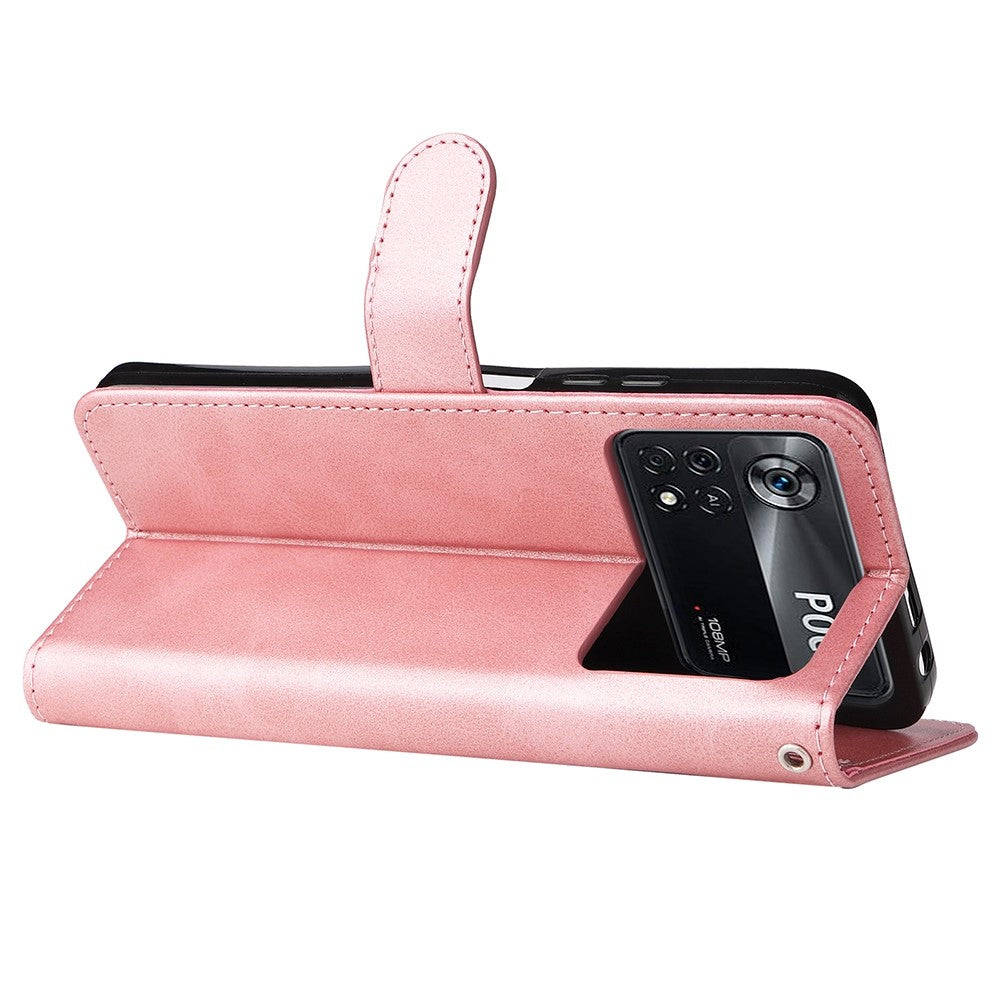 For Xiaomi Poco X4 Pro 5G Zippered Pocket Cowhide PU Leather Wallet Phone Stand Shell