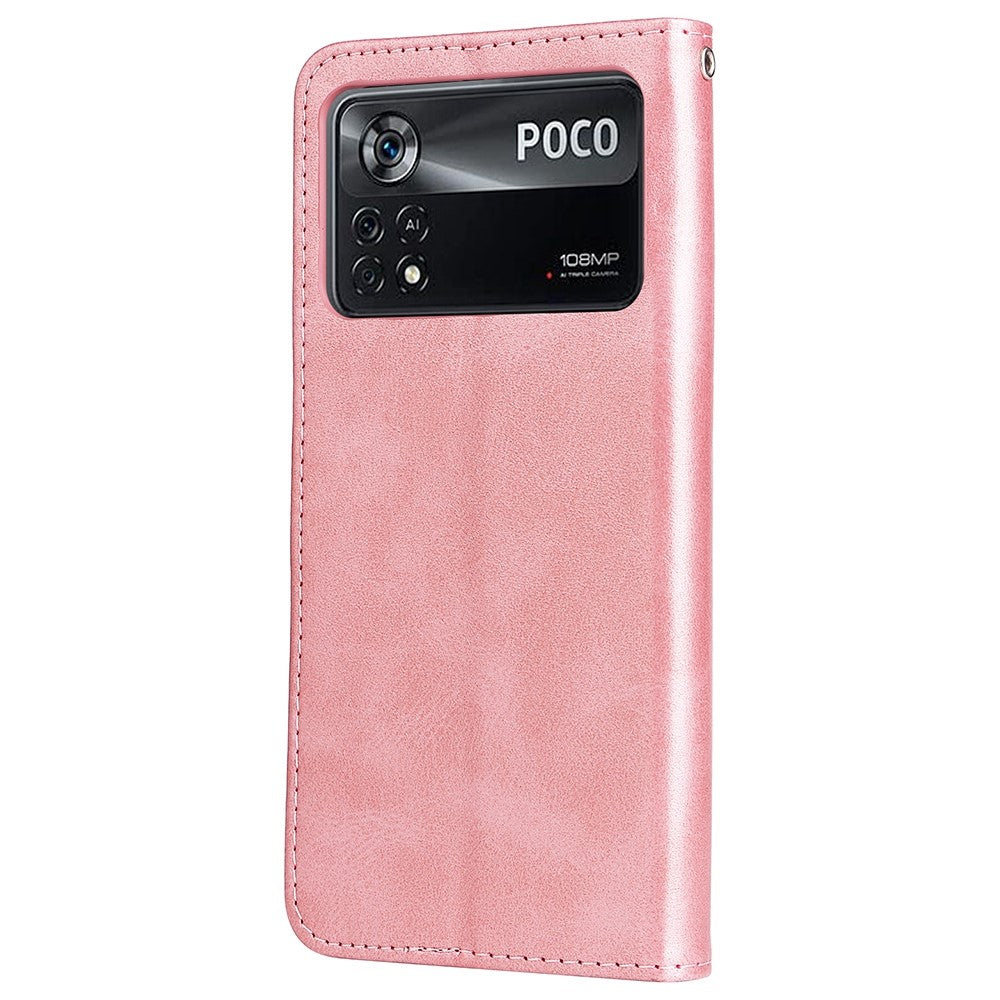 For Xiaomi Poco X4 Pro 5G Zippered Pocket Cowhide PU Leather Wallet Phone Stand Shell