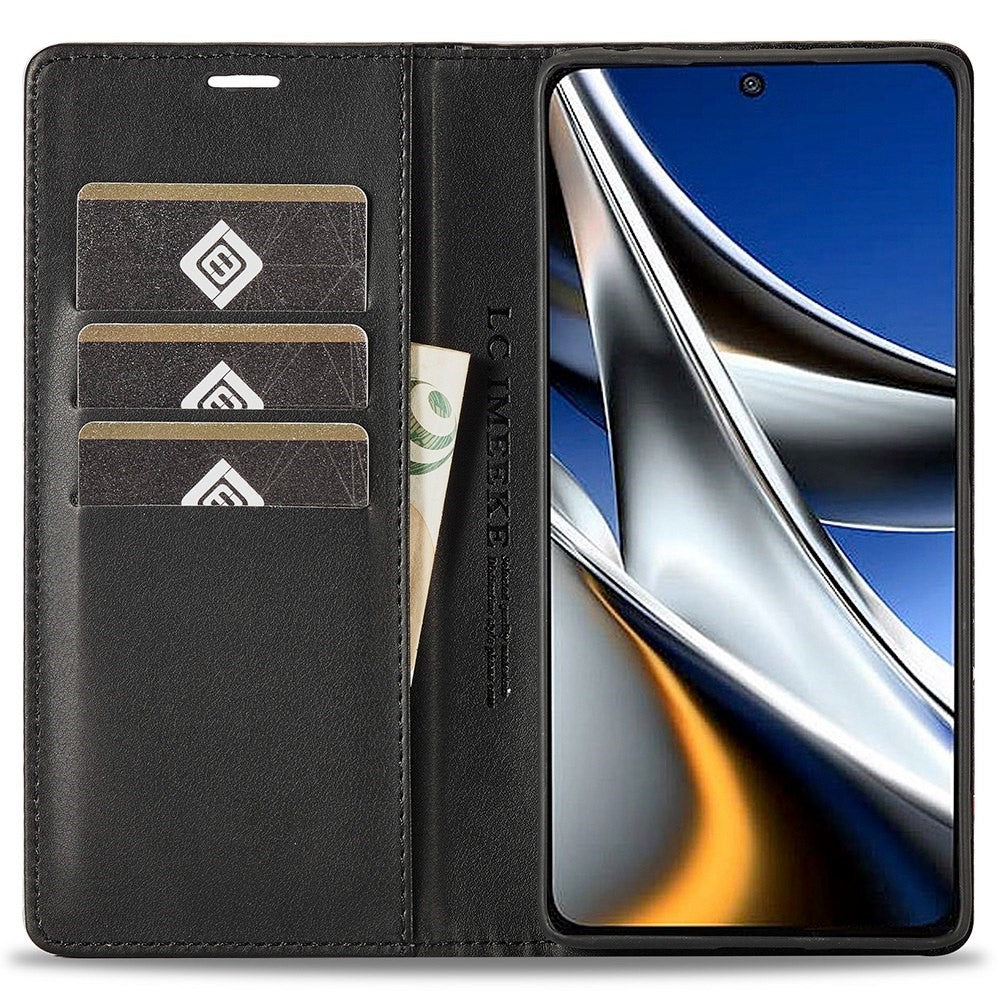 LC.IMEEKE For Xiaomi Poco X4 Pro 5G Anti-scratch Flip Wallet Case, PU Leather Carbon Fiber Texture Stand Magnetic Auto-absorbed Folio Phone Cover
