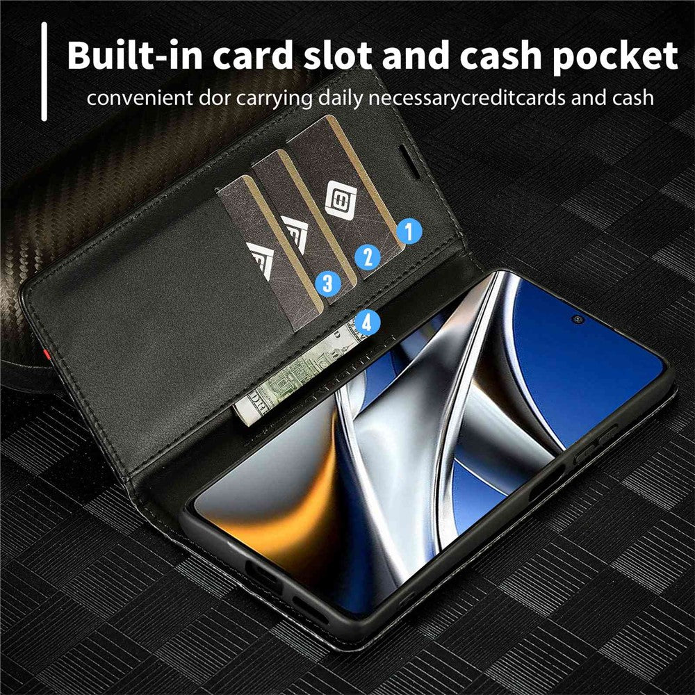 LC.IMEEKE For Xiaomi Poco X4 Pro 5G Anti-scratch Flip Wallet Case, PU Leather Carbon Fiber Texture Stand Magnetic Auto-absorbed Folio Phone Cover