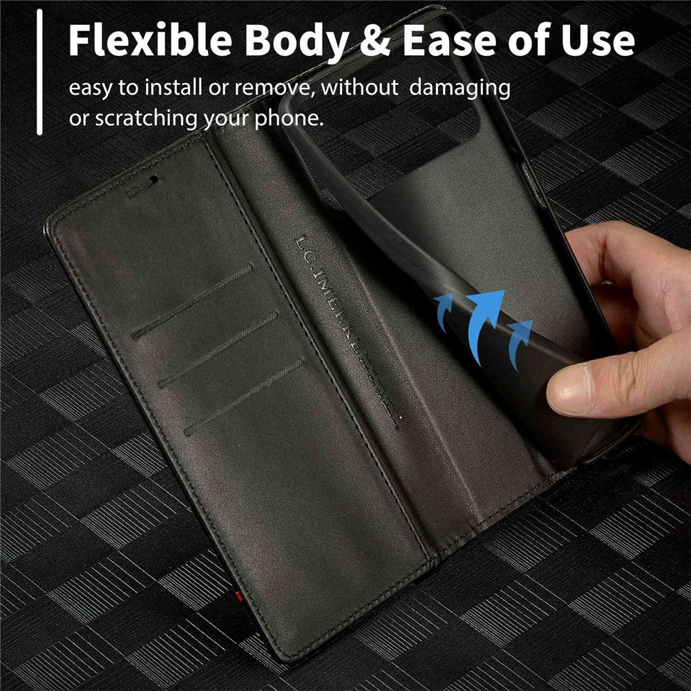 LC.IMEEKE For Xiaomi Poco X4 Pro 5G Anti-scratch Flip Wallet Case, PU Leather Carbon Fiber Texture Stand Magnetic Auto-absorbed Folio Phone Cover