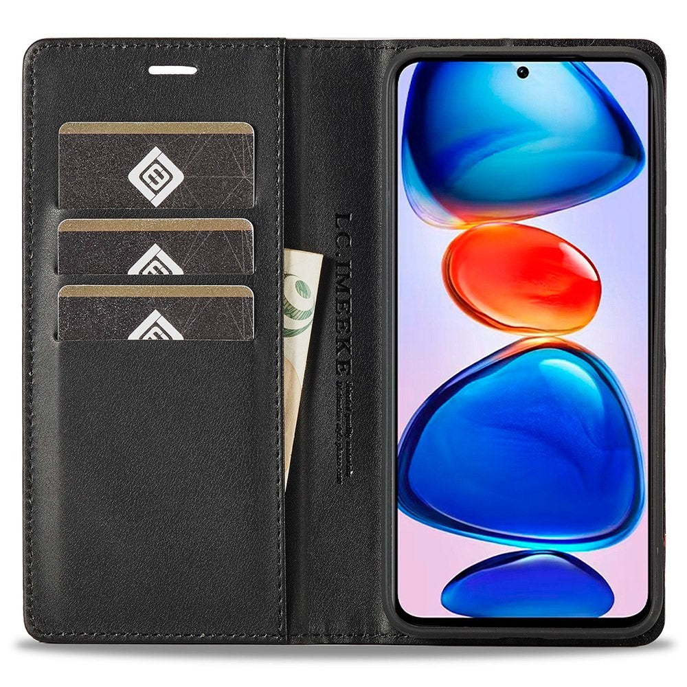 LC.IMEEKE For Xiaomi Redmi Note 11 4G (Qualcomm)/Note 11S 4G Shockproof Flip Wallet Case, PU Leather Carbon Fiber Texture Stand Magnetic Auto-absorbed Phone Cover
