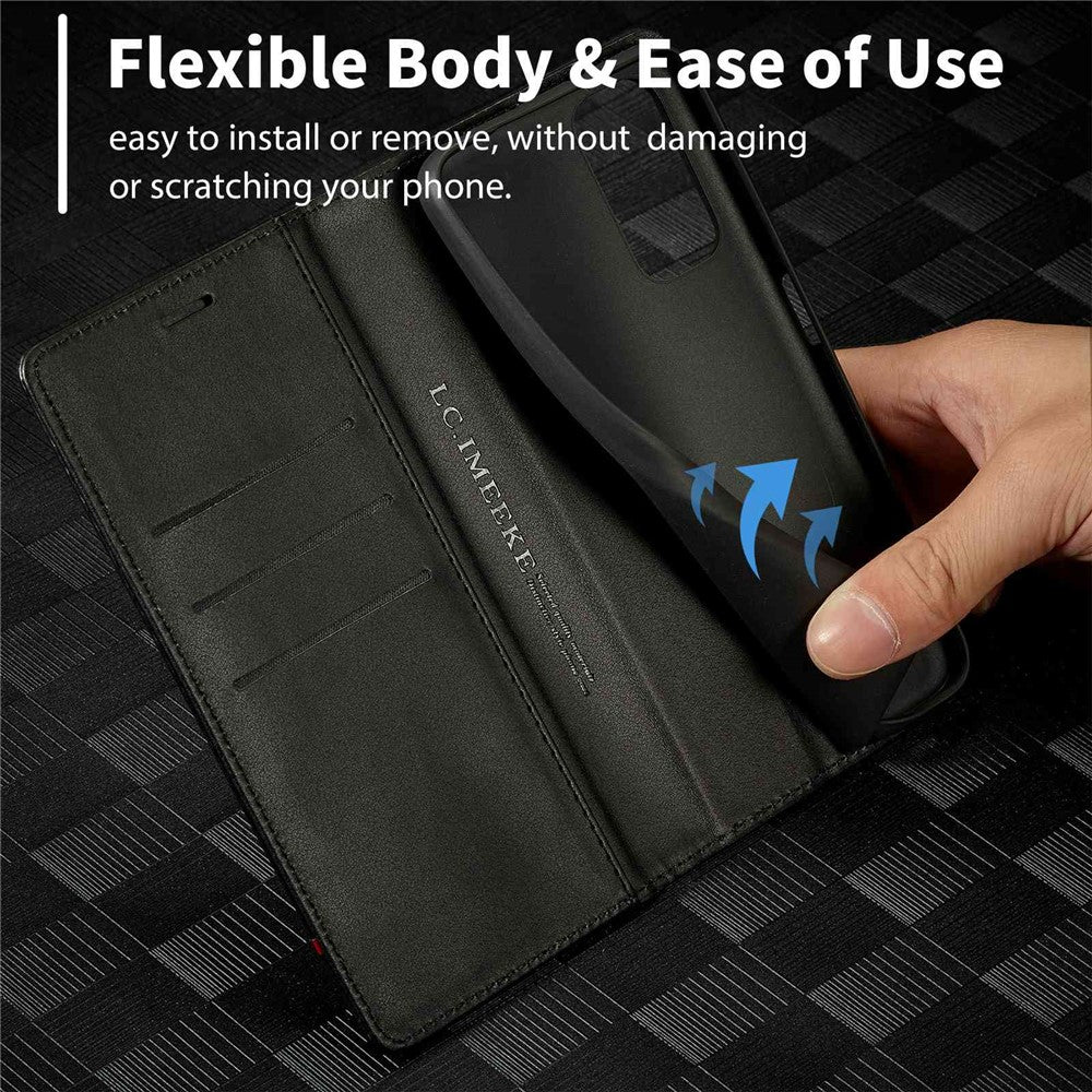 LC.IMEEKE For Xiaomi Redmi Note 11 4G (Qualcomm)/Note 11S 4G Shockproof Flip Wallet Case, PU Leather Carbon Fiber Texture Stand Magnetic Auto-absorbed Phone Cover