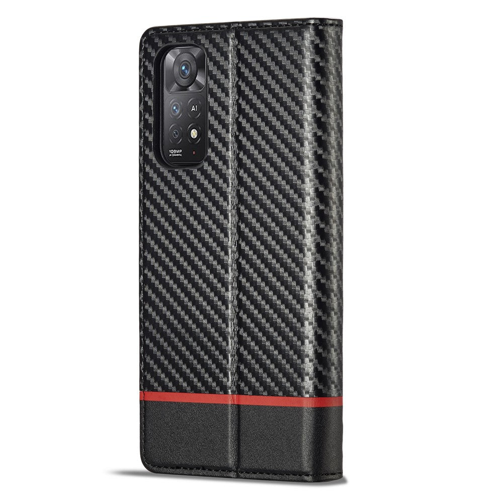 LC.IMEEKE For Xiaomi Redmi Note 11 4G (Qualcomm)/Note 11S 4G Shockproof Flip Wallet Case, PU Leather Carbon Fiber Texture Stand Magnetic Auto-absorbed Phone Cover