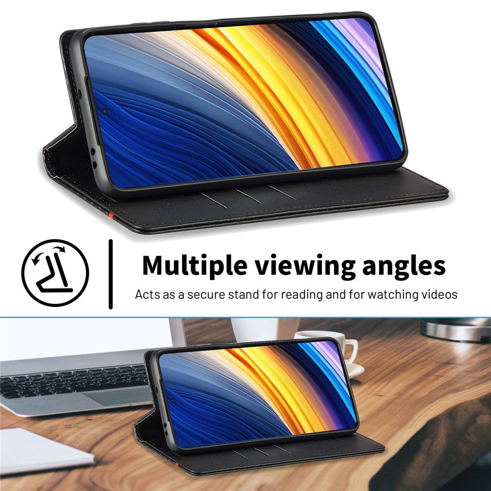 LC.IMEEKE For Xiaomi Poco X3/X3 Pro/X3 NFC Flip Wallet Case, Shock Absorption PU Leather Carbon Fiber Texture Stand Magnetic Auto-absorbed Phone Cover
