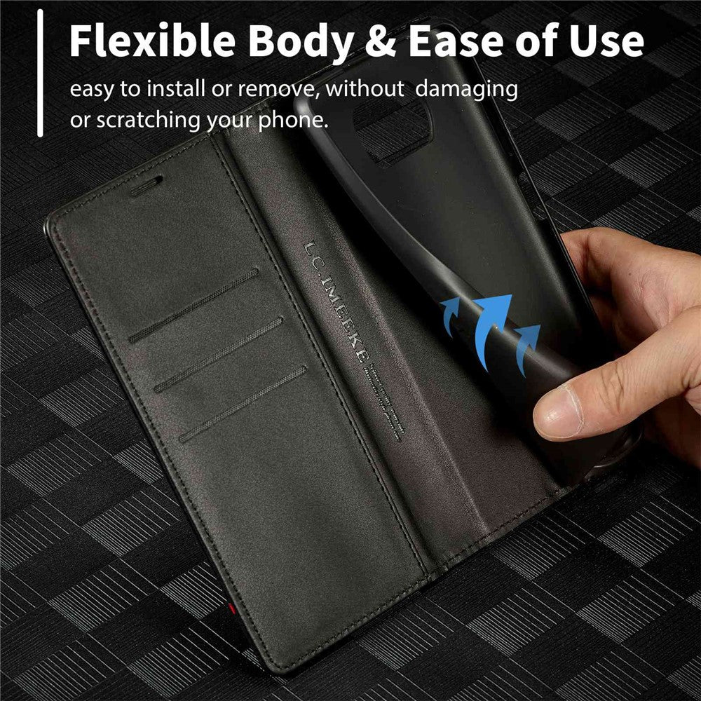 LC.IMEEKE For Xiaomi Poco X3/X3 Pro/X3 NFC Flip Wallet Case, Shock Absorption PU Leather Carbon Fiber Texture Stand Magnetic Auto-absorbed Phone Cover