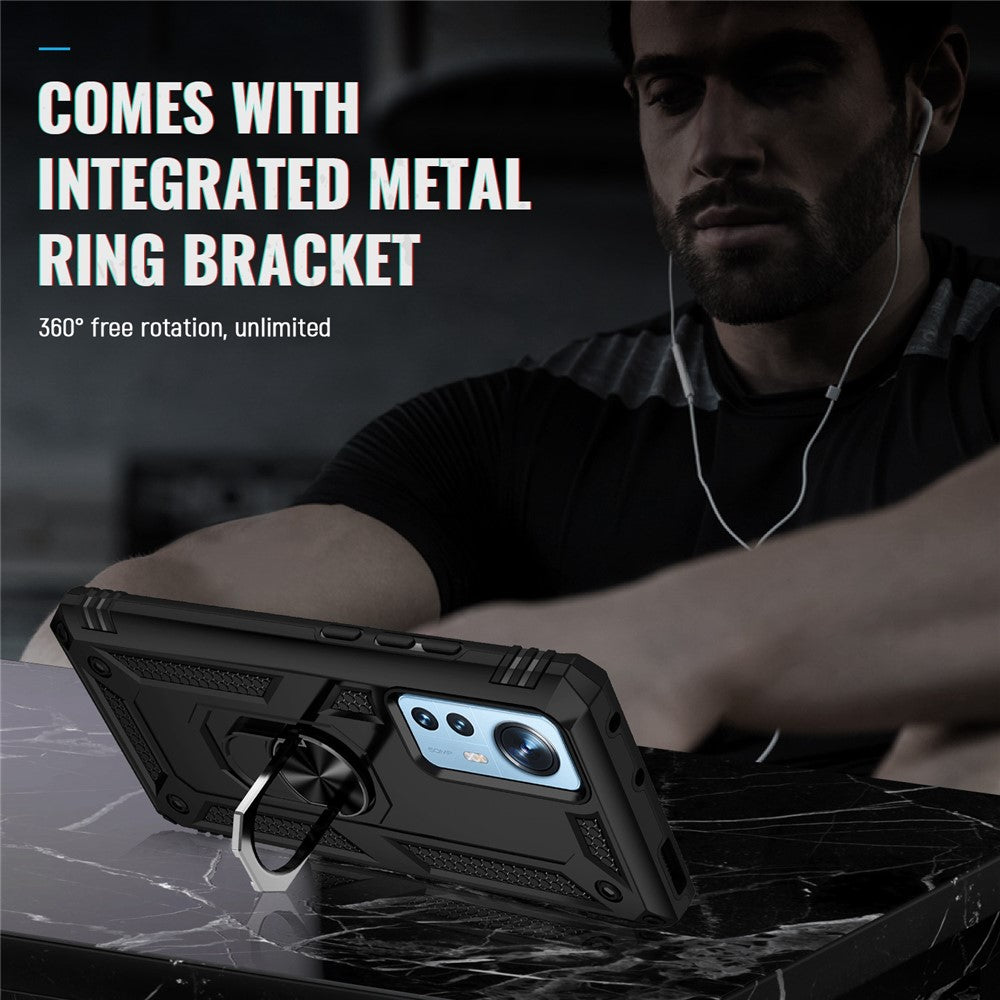 For Xiaomi 12/12X/12S 5G Phone Case, Anti-scratch Hard PC Soft TPU Protective Cover with Rotatable Ring Kickstand
