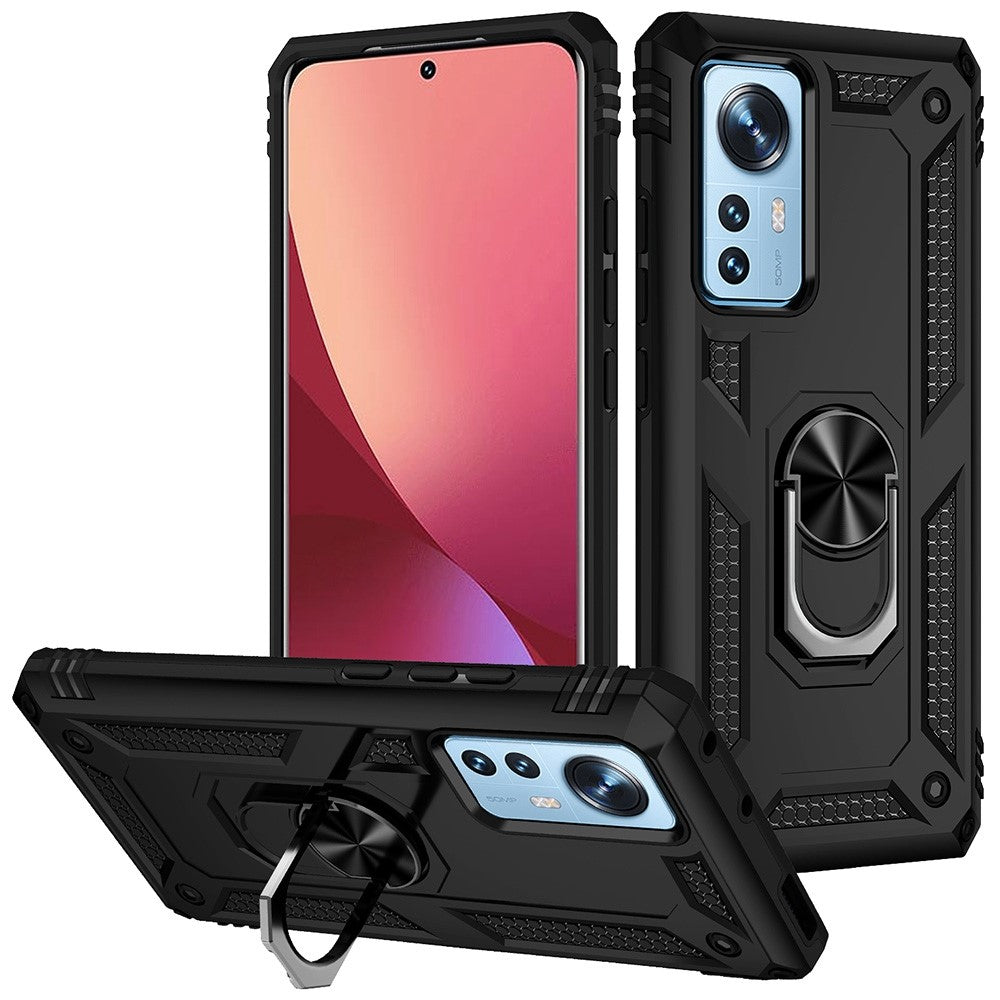 For Xiaomi 12 Pro 5G/12S Pro 5G/12 Pro (Dimensity) 5G Phone Case with Rotatable Ring Kickstand, Impact-resistant Hard PC Soft TPU Protective Cover