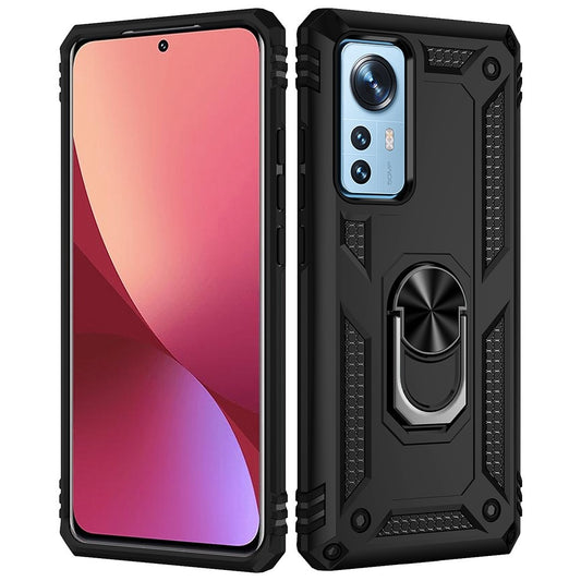 For Xiaomi 12 Pro 5G/12S Pro 5G/12 Pro (Dimensity) 5G Phone Case with Rotatable Ring Kickstand, Impact-resistant Hard PC Soft TPU Protective Cover