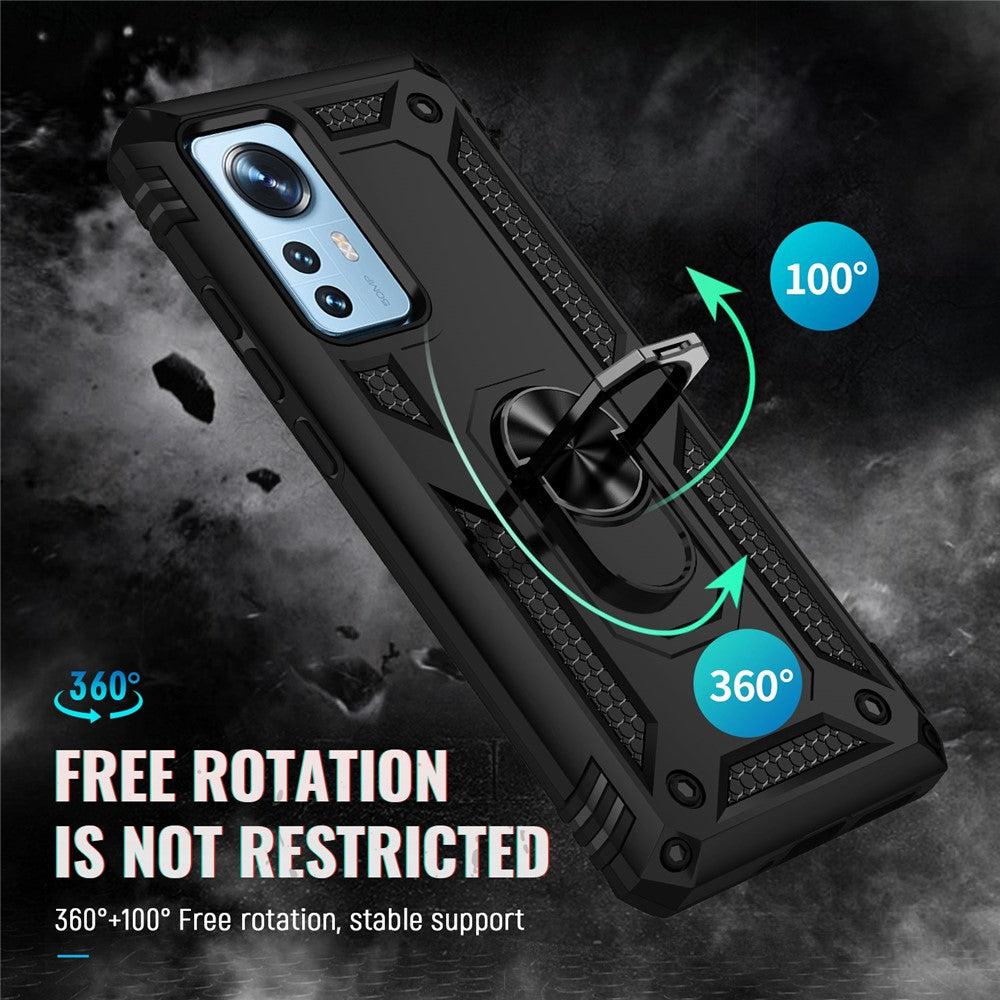 For Xiaomi 12 Pro 5G/12S Pro 5G/12 Pro (Dimensity) 5G Phone Case with Rotatable Ring Kickstand, Impact-resistant Hard PC Soft TPU Protective Cover