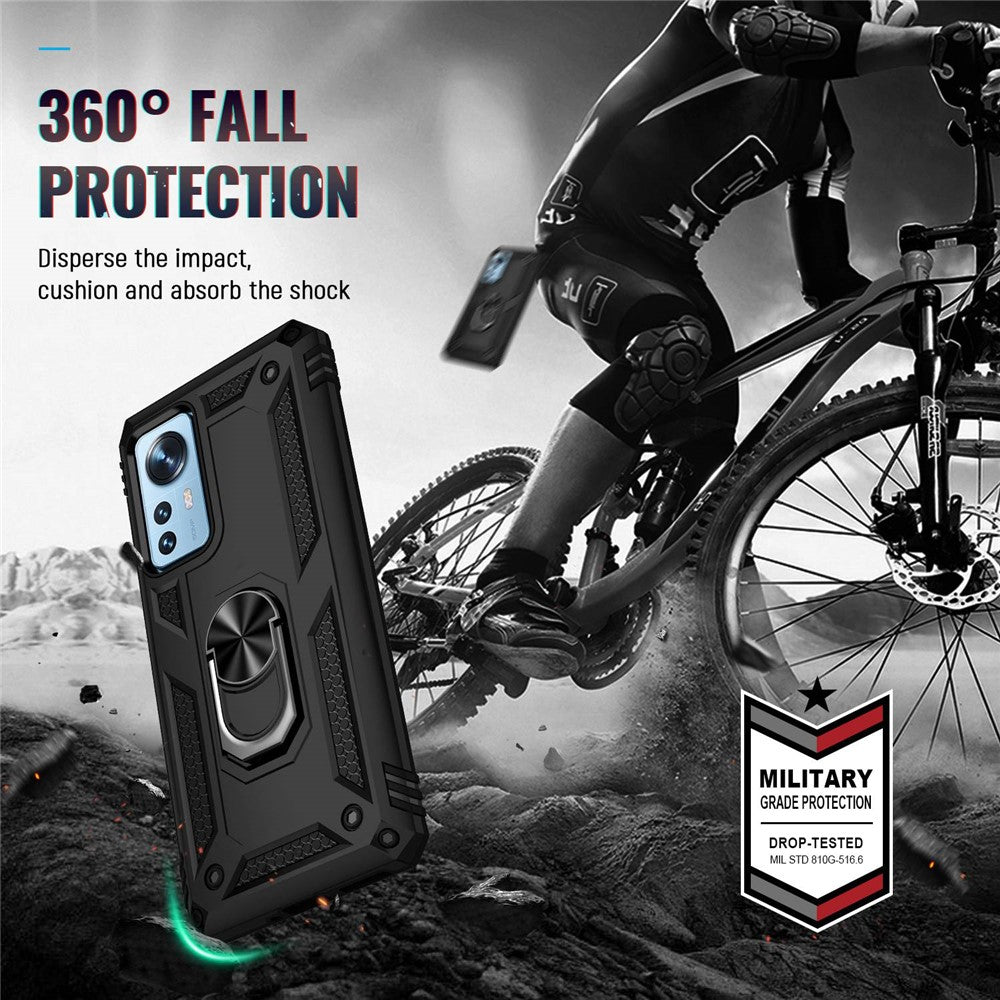 For Xiaomi 12 Pro 5G/12S Pro 5G/12 Pro (Dimensity) 5G Phone Case with Rotatable Ring Kickstand, Impact-resistant Hard PC Soft TPU Protective Cover