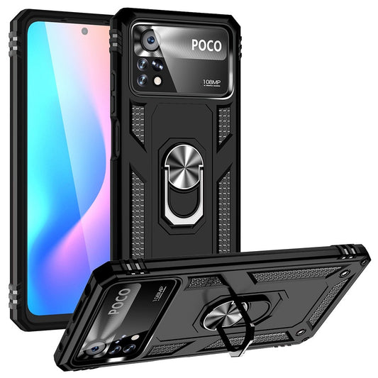 Xiaomi Poco X4 Pro 5G Handyhülle – Ring-Kickstand- aus weichem TPU + hartem PC, stoßfest, militärisch