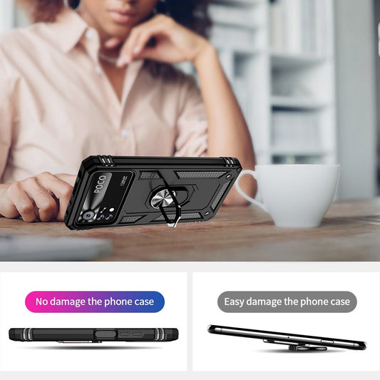 Xiaomi Poco X4 Pro 5G Handyhülle – Ring-Kickstand- aus weichem TPU + hartem PC, stoßfest, militärisch