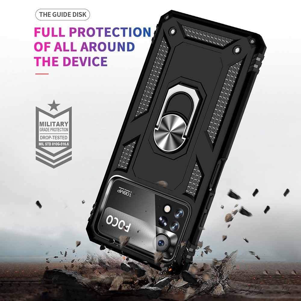 For Xiaomi Poco X4 Pro 5G Ring Kickstand Phone Case Soft TPU+Hard PC Military Shockproof Protective Cover
