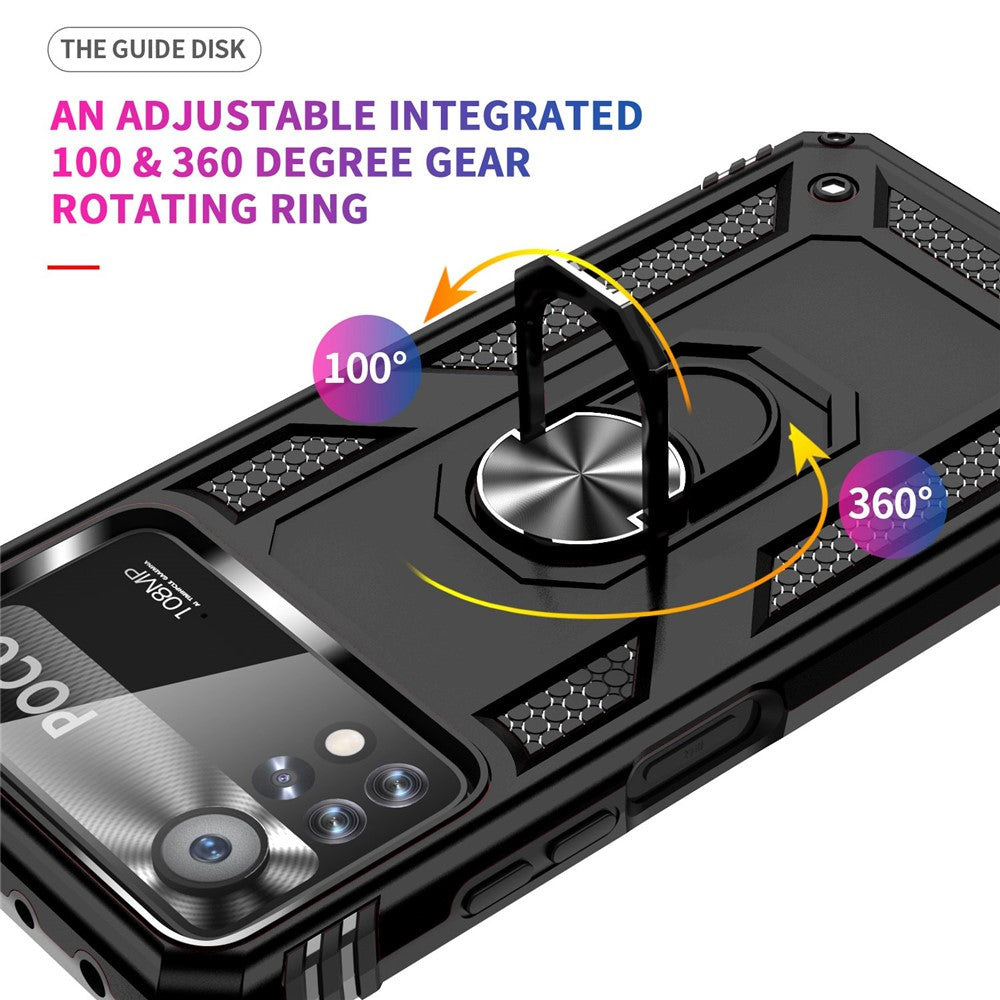 For Xiaomi Poco X4 Pro 5G Ring Kickstand Phone Case Soft TPU+Hard PC Military Shockproof Protective Cover