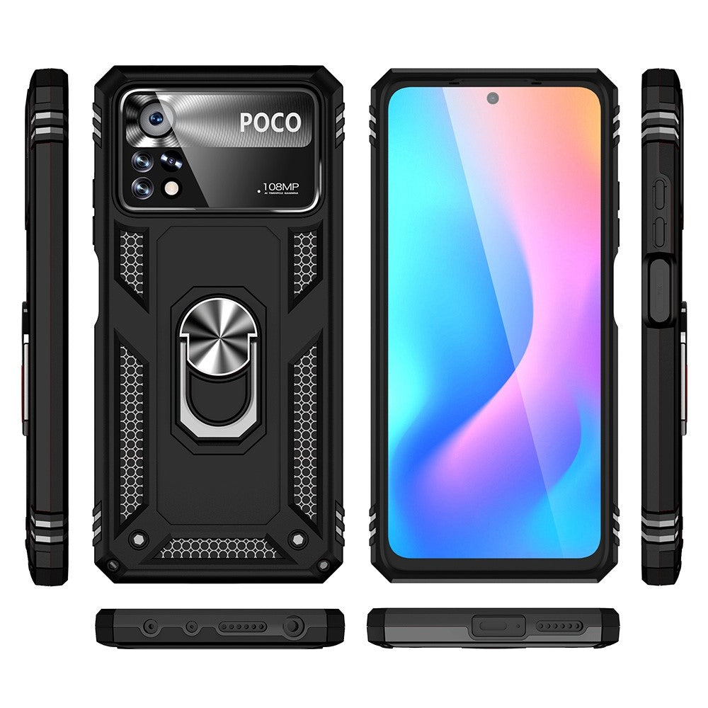 For Xiaomi Poco X4 Pro 5G Ring Kickstand Phone Case Soft TPU+Hard PC Military Shockproof Protective Cover