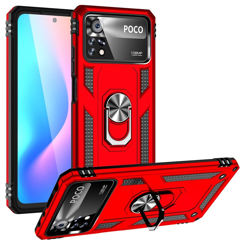 For Xiaomi Poco X4 Pro 5G Ring Kickstand Phone Case Soft TPU+Hard PC Military Shockproof Protective Cover