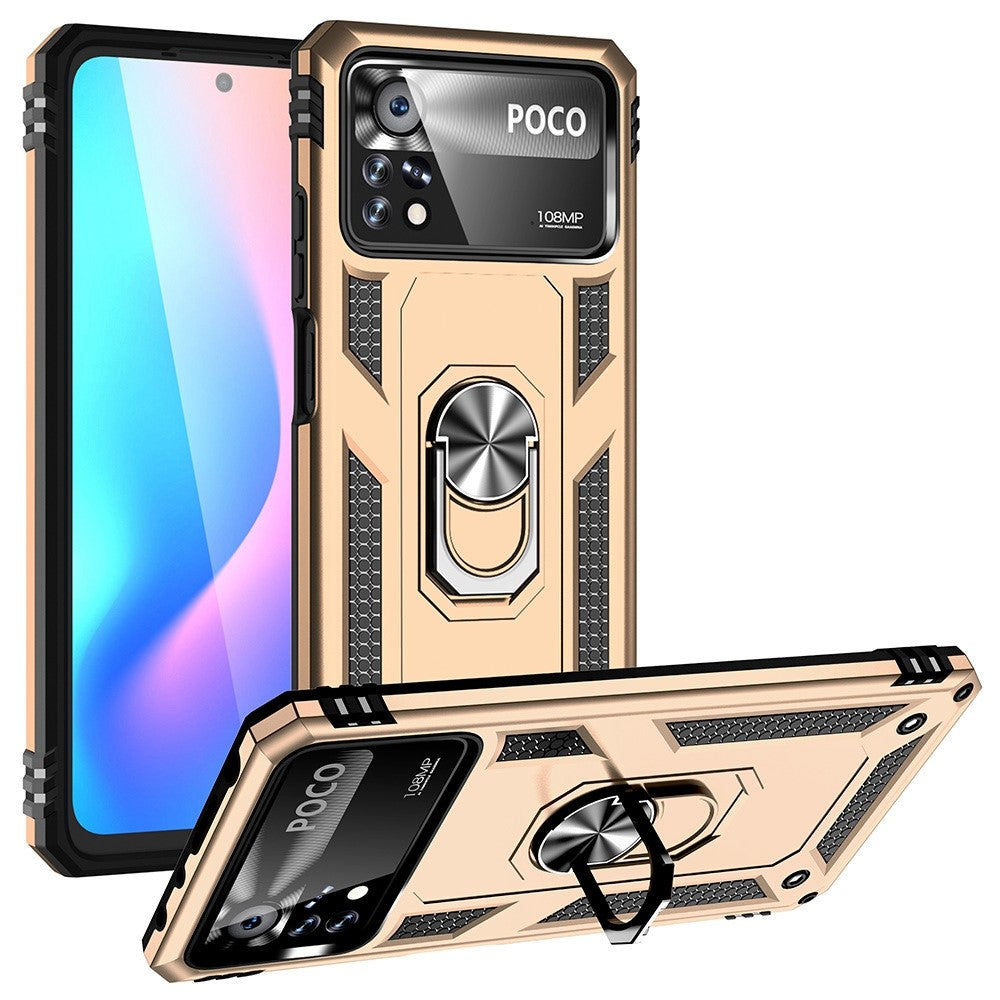 For Xiaomi Poco X4 Pro 5G Ring Kickstand Phone Case Soft TPU+Hard PC Military Shockproof Protective Cover
