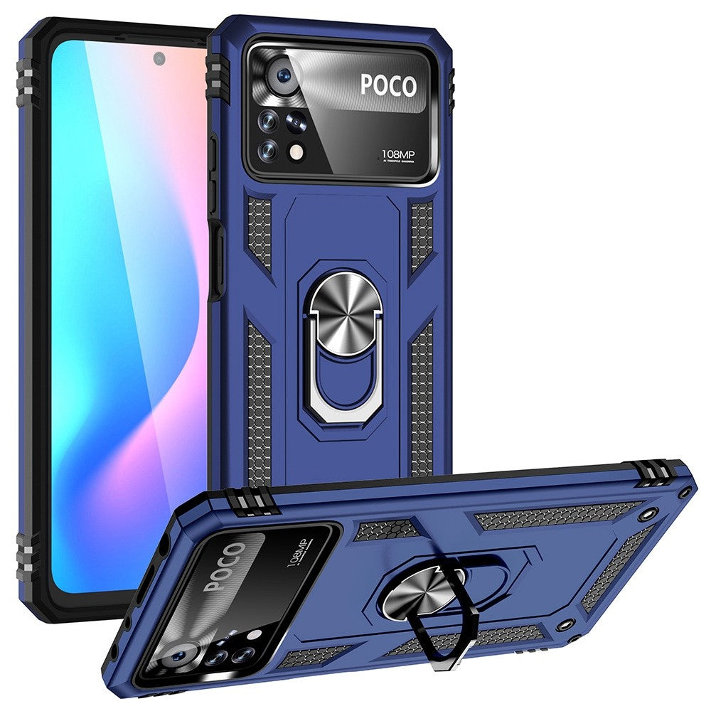 For Xiaomi Poco X4 Pro 5G Ring Kickstand Phone Case Soft TPU+Hard PC Military Shockproof Protective Cover