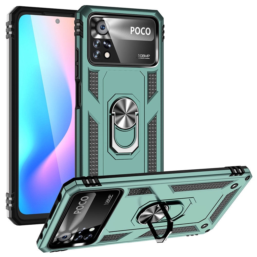 For Xiaomi Poco X4 Pro 5G Ring Kickstand Phone Case Soft TPU+Hard PC Military Shockproof Protective Cover