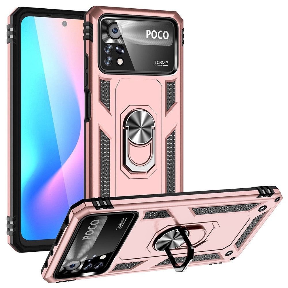 For Xiaomi Poco X4 Pro 5G Ring Kickstand Phone Case Soft TPU+Hard PC Military Shockproof Protective Cover