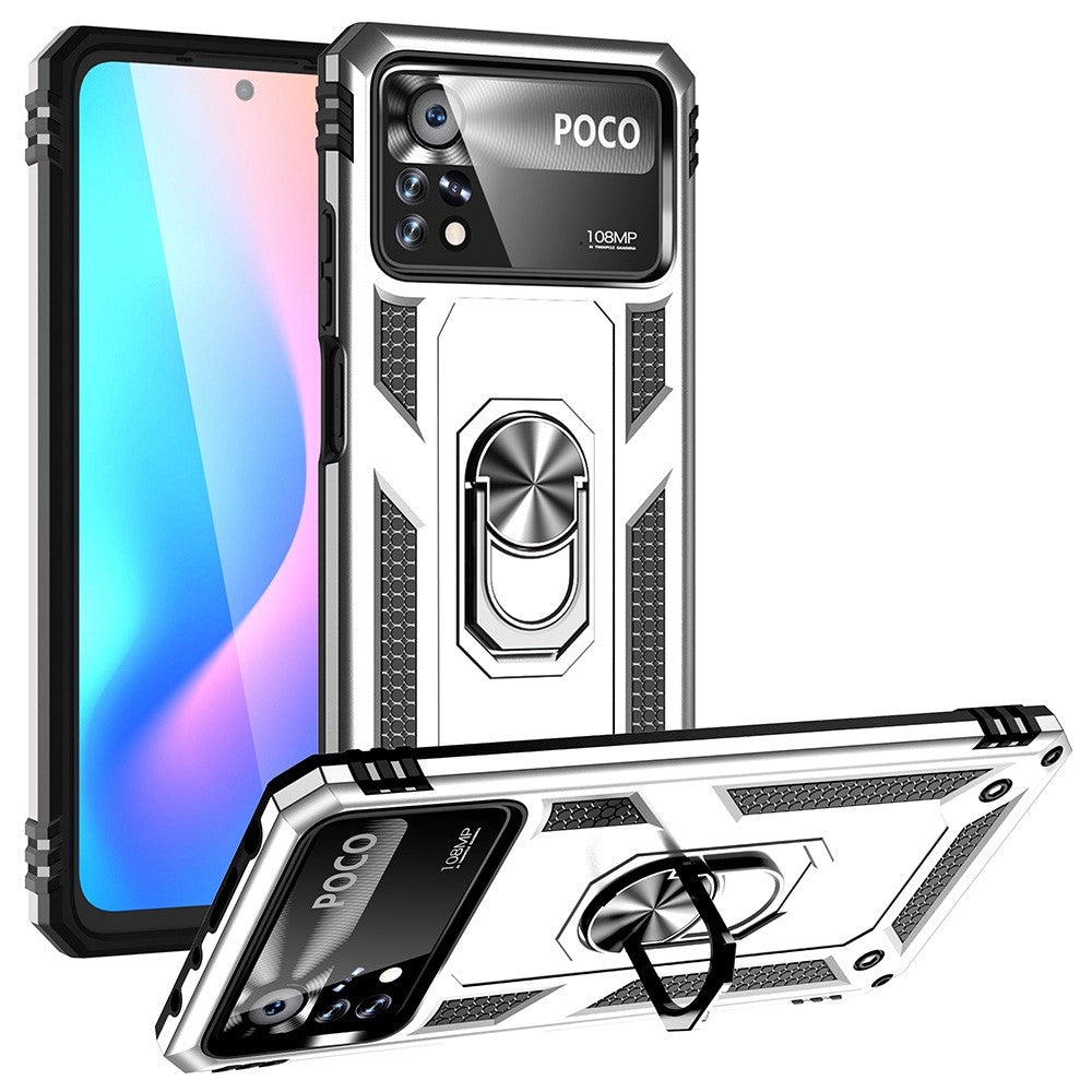 For Xiaomi Poco X4 Pro 5G Ring Kickstand Phone Case Soft TPU+Hard PC Military Shockproof Protective Cover