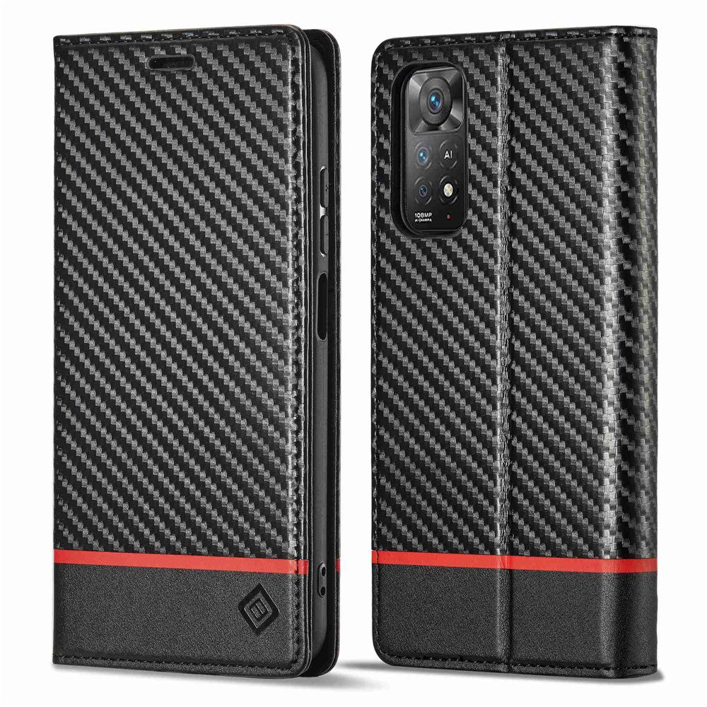 LC.IMEEKE Carbon Fiber Texture Book Style Leather Case for Xiaomi Redmi Note 12 Pro 4G / Note 11 Pro 4G (Mediatek) / Note 11 Pro 5G (Qualcomm), Magnetic Auto-absorbed Wallet Stand Phone Cover